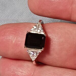 Vintage 90s Sterling Silver Smoky Quartz CZ Ring Size 6